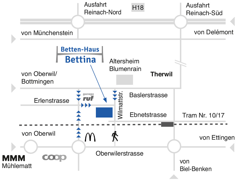 Anfahrtsplan Bettenhaus Bettina